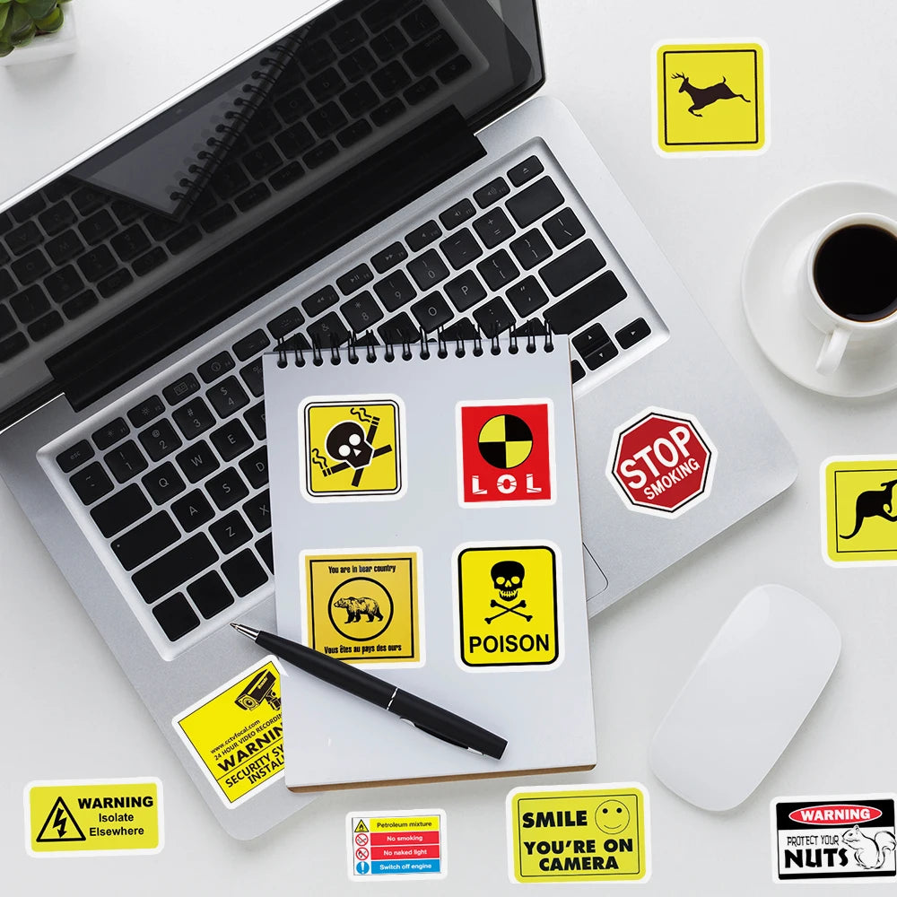 50 PCS Funny Warning Graffiti Stickers, Waterproof Decorative Stickers for Computer Luggage DIY Stickers