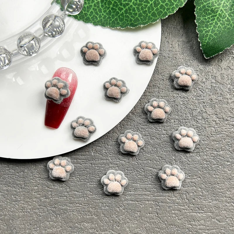 Winter Flocked Cat Paw Cartoon Nail Art Accessories Colorful 3D Bear Paw Resin Nail Charms DIY 10pcs Manicure Decorations Parts