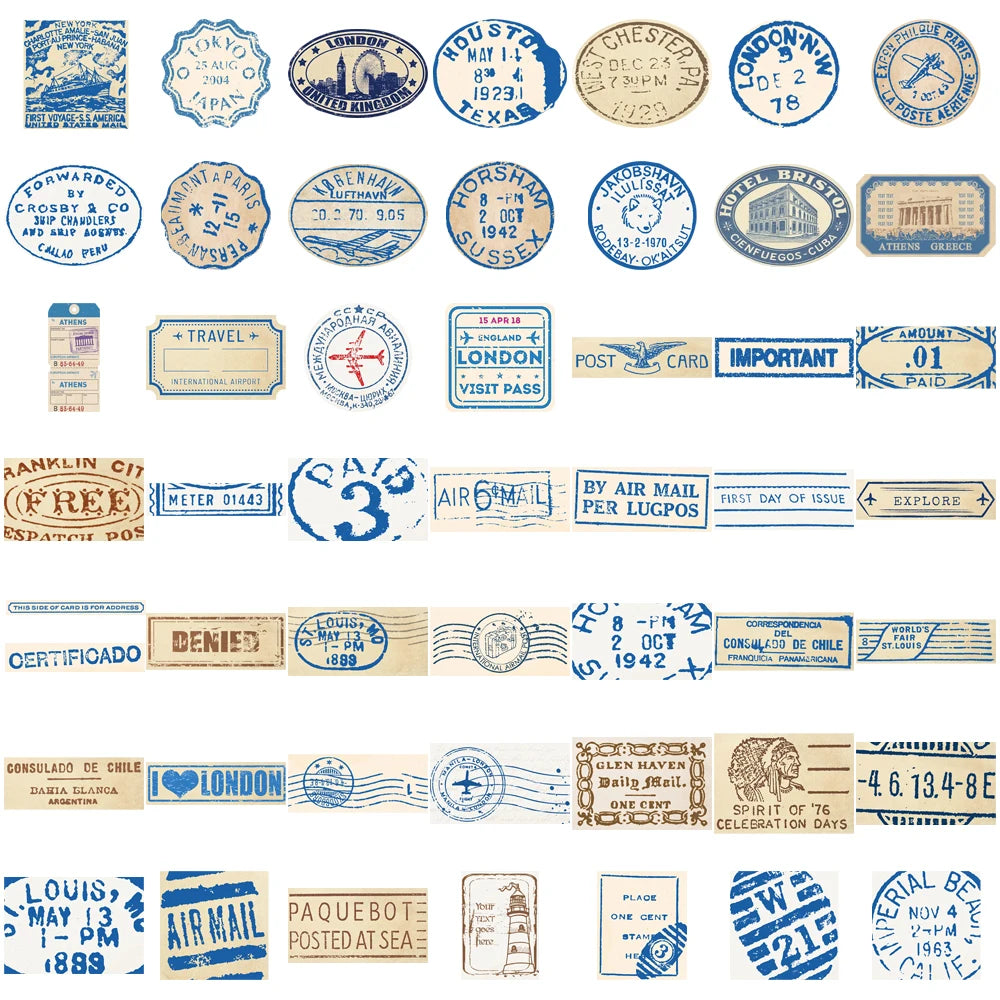50PCS Travel Ticket Stub Stickers Landmark Landscape Stickers DIY Manual Labels Luggage Tablet Skateboard Decoration Stickers
