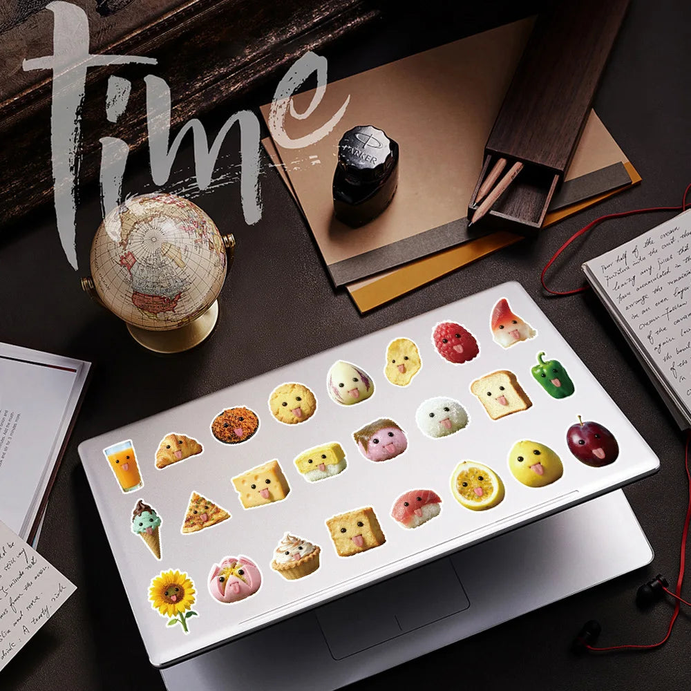 55-Piece Set Cute Abstract Food Stickers for Notebook Desk Laptop Luggage Graffiti Waterproof Decals