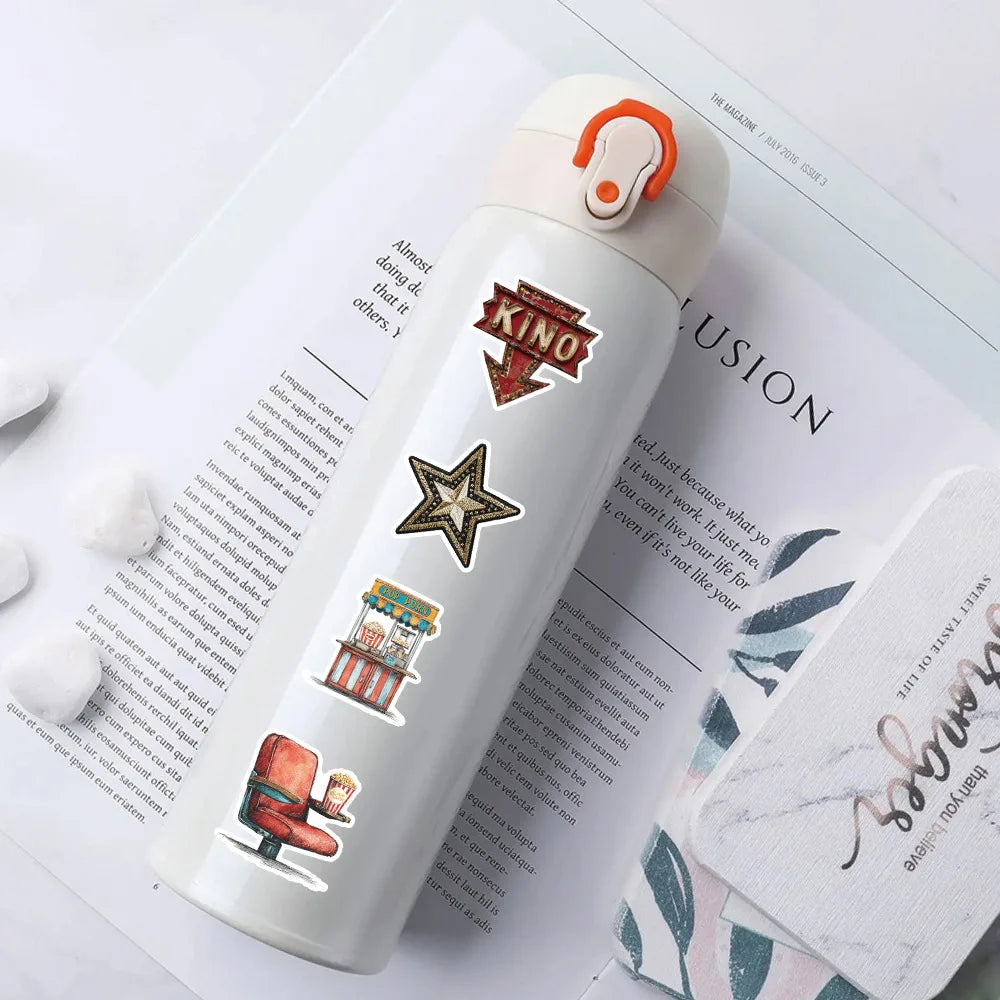 50/100 Pcs Retro Cinema Art Theme Stickers for Storage Box Phone Fridge Album Helmet Car Cup Removable No Trace Decals