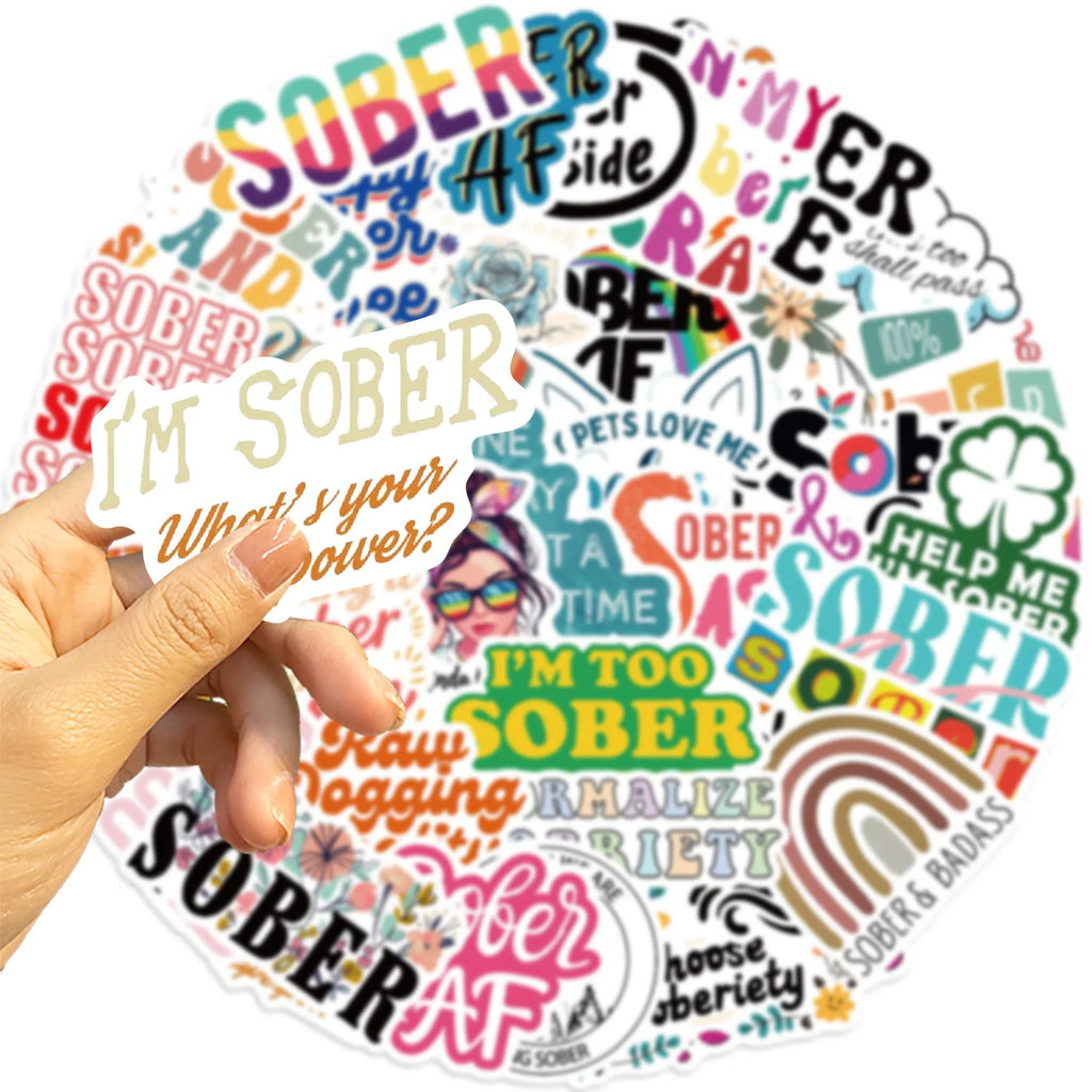 50PCS Cartoon Sober Graffiti Stickers Decorative Guitar Notebook Luggage DIY Waterproof Stationery Stickers
