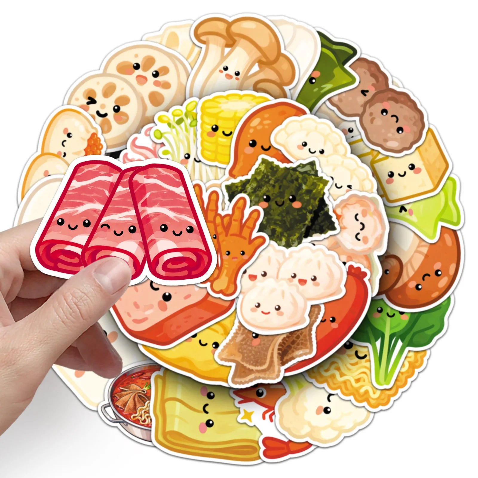 50Pcs Cartoon Hot Pot Ingredients Stickers, Cute Veggie Food Doodle Decals for Notebook Phone Cup Fridge Kitchen DIY Decor