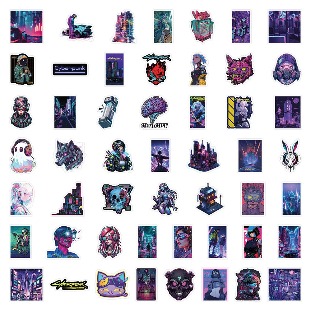 50/100 Pcs Cyberpunk Style Cartoon People Doodle Stickers for Laptop Phone Case Car Notebook Stationery Box No Repeat Decals