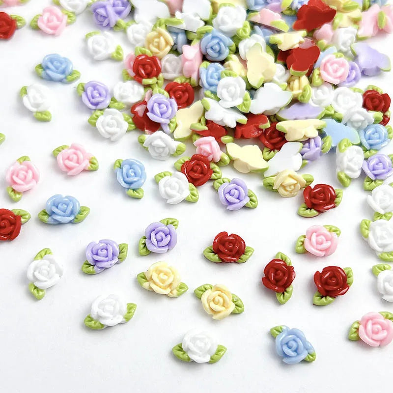 Leaf Flowers Nail Charms 3D Resin Luminous Rose Nail Decorations 10*7mm Multi Colors Flowers Trendy Nail Arts Accessory DIY 10pc