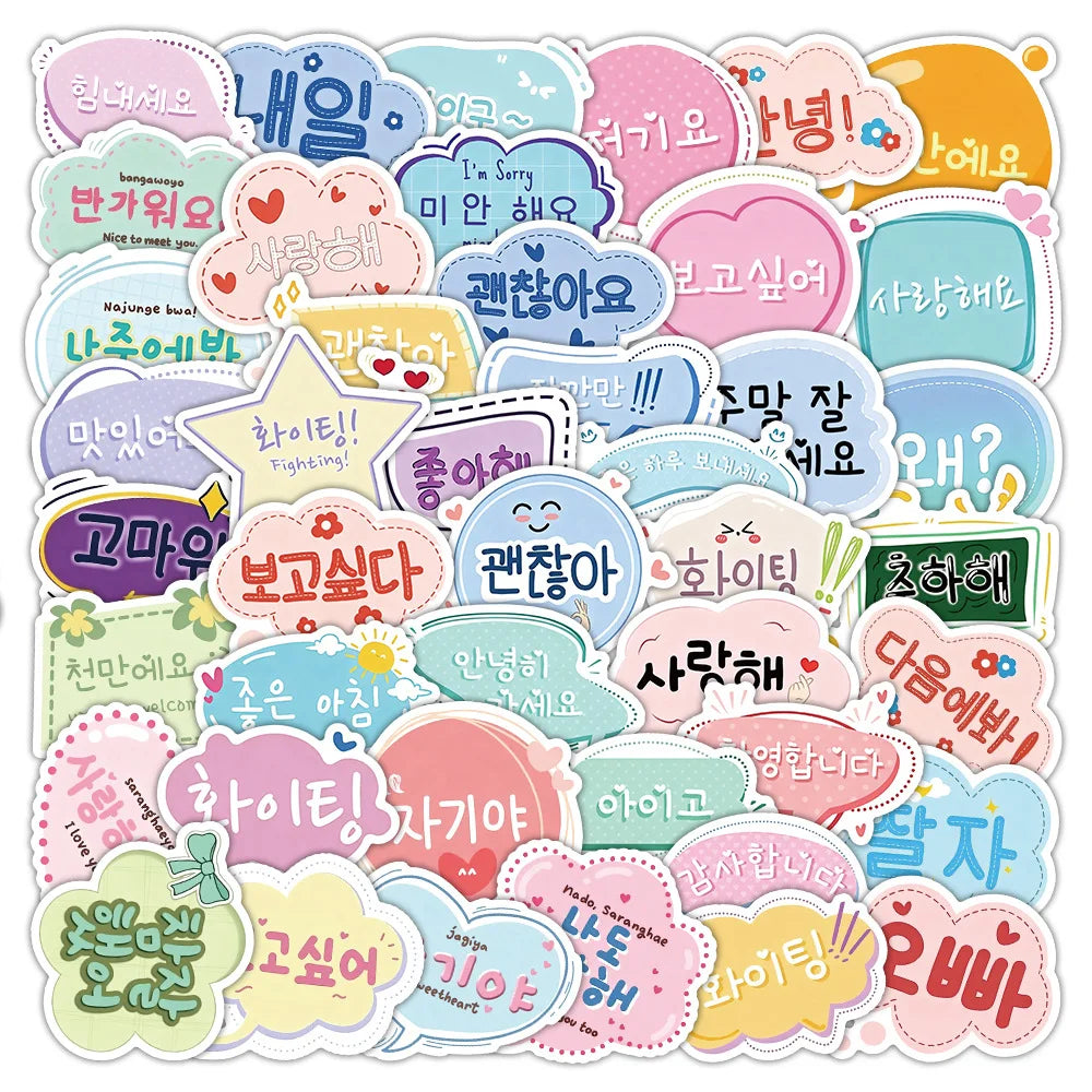50-Pack Korean Greeting Cartoon Stickers Creative Phone Luggage Refrigerator Stationery Decor Kids Reward Stickers