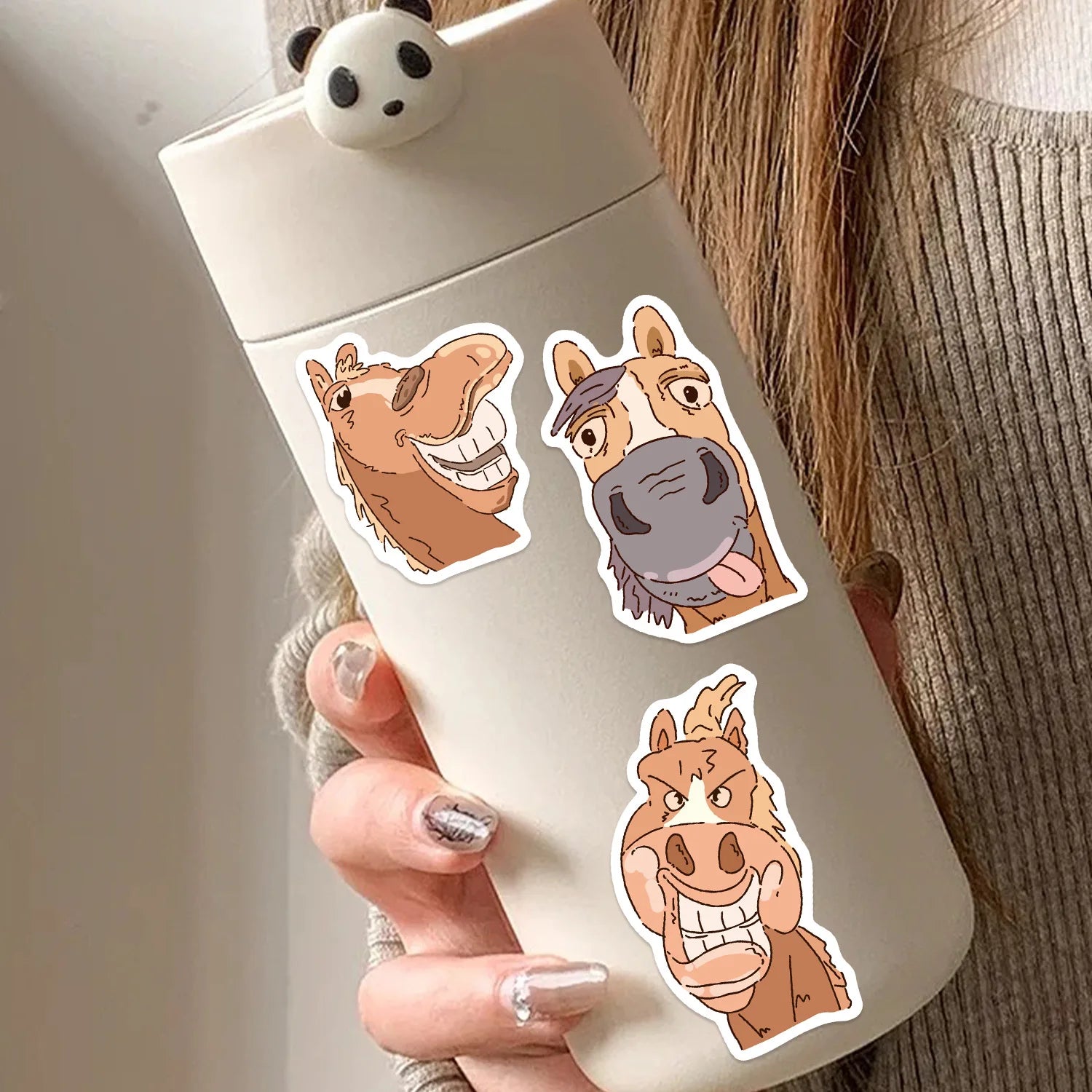 50/100PCS Cartoon Horse Funny Face Doodle Stickers, Waterproof DIY Decals for Guitar Notebook Suitcase Kids Stationery