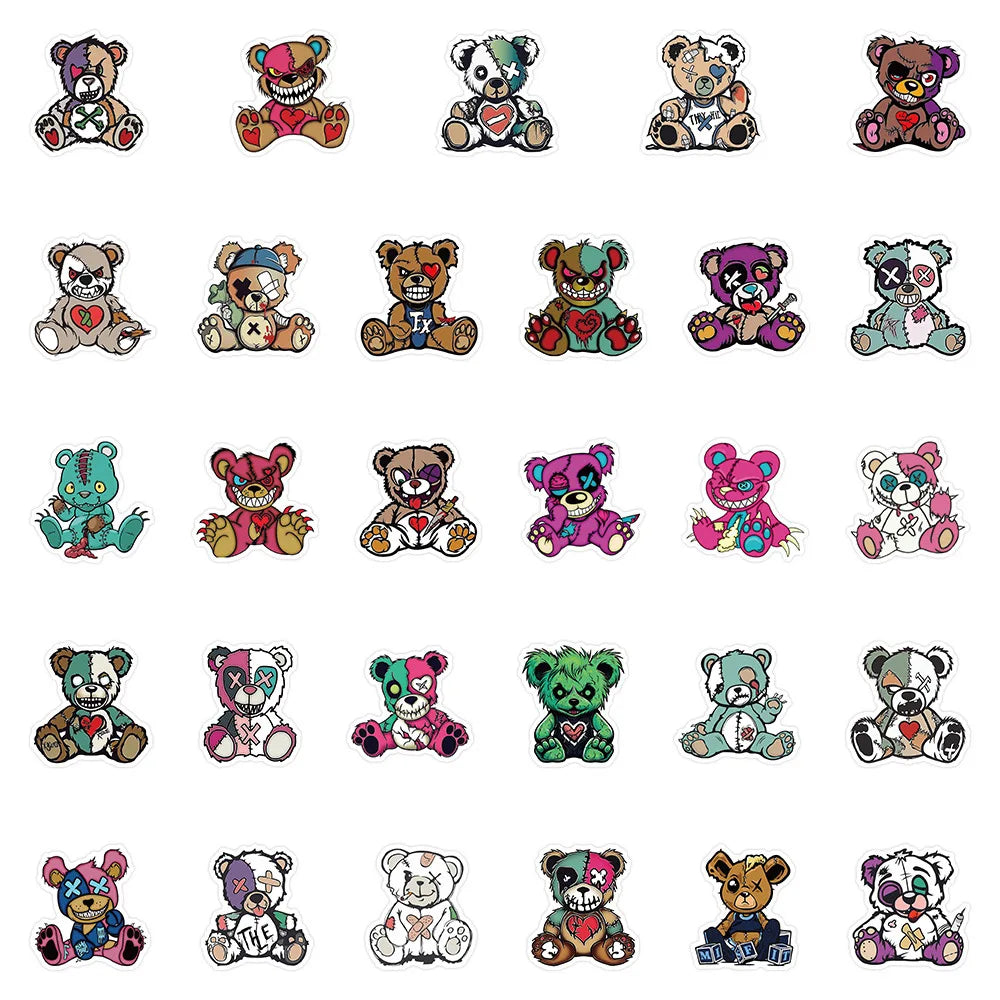54/108 Pcs Cartoon Horror Cute Monster Bear Thick Waterproof Stickers for Cup Phone Stationery Box Helmet Headphone Notebook