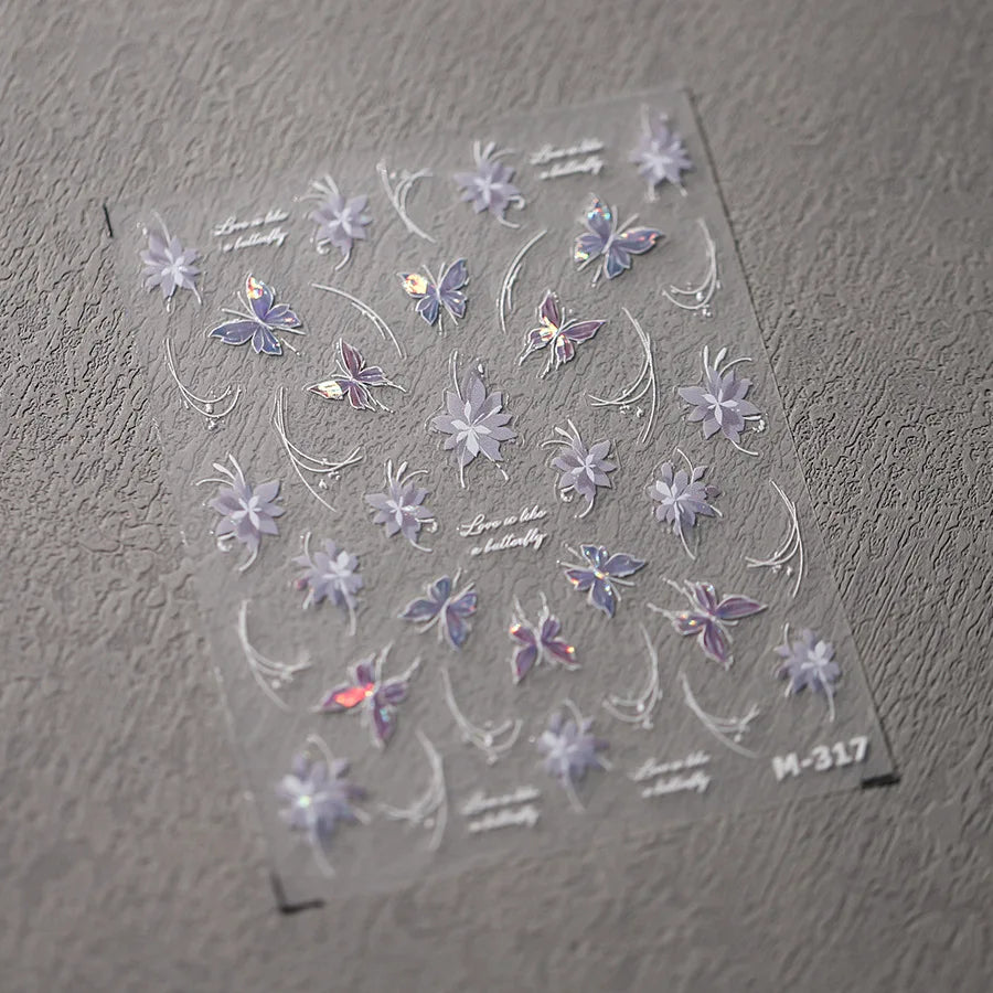 5D Butterfly Nail Stickers Sparkling Jelly Butterfly Nail Art Sticker Decorations Decals DIY Self Adhesive Slider Manicure Parts