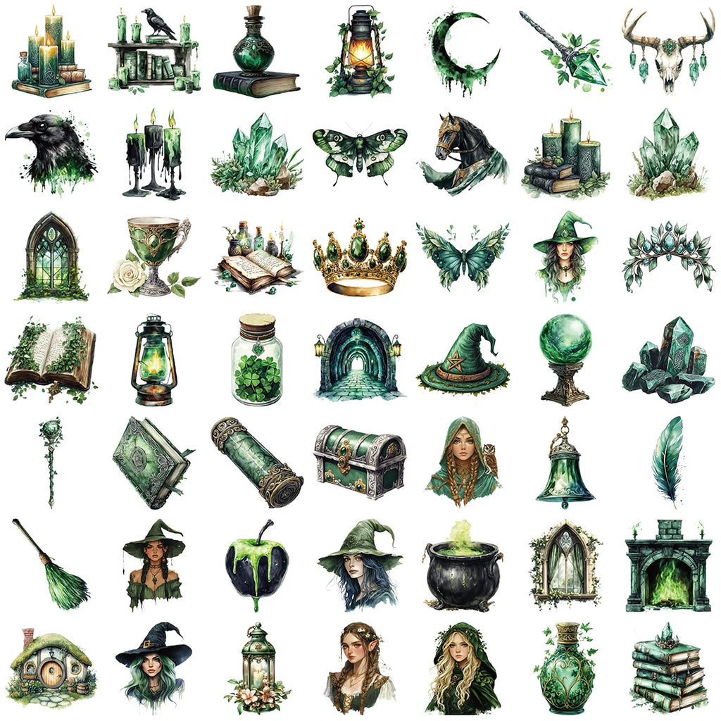 50PCS Witch of the Woods Theme Stickers Scrapbooking Collage Material Decorative Phone Case Frame DIY Waterproof Stickers