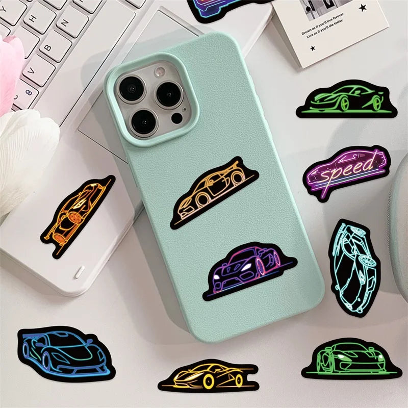 10/30/50PCS Kawaii Neon Car Sticky PVC Sticker Aesthetic Stationery DIY Decoration Scrapbooking Children's Supplies