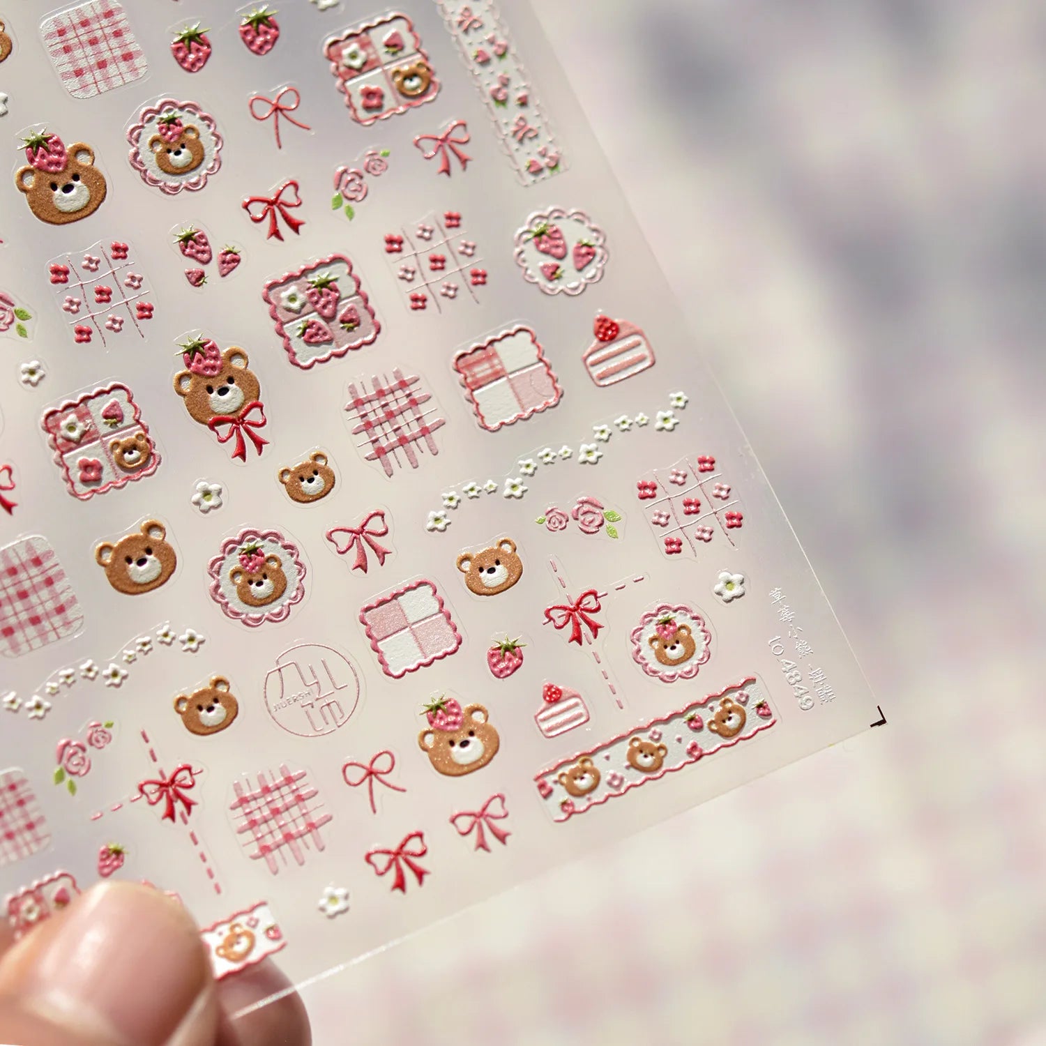 1pcs 5D Kawaii Rabbit Nail Stickers Embossed Cartoon Pink Blue Flower Adhesive Nail Art Decorations Decals Slider DIY Accessory