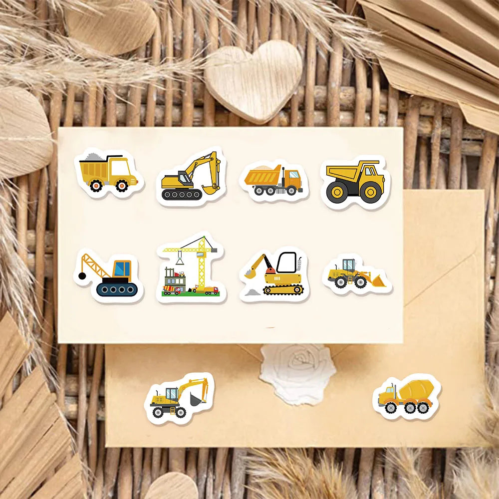500PCS Cartoon Engineering Excavator Vehicle Creative Graffiti Stickers DIY Luggage Audio Skateboard Small Pattern Stickers