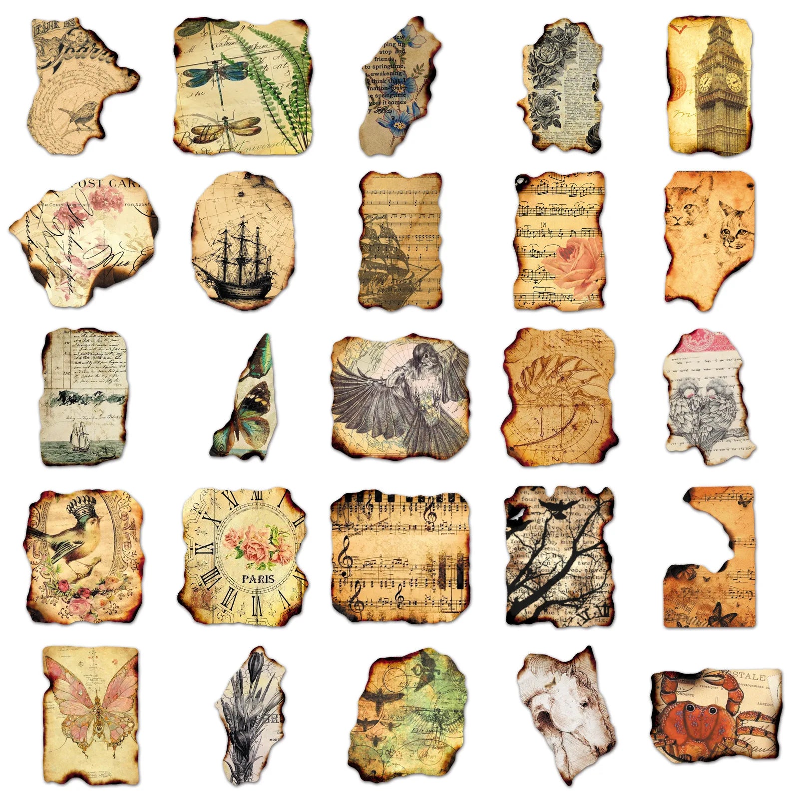 50/100PCS Retro Burning Trace Stickers Creative Paper Fragments Stationery DIY Notebook Stickers