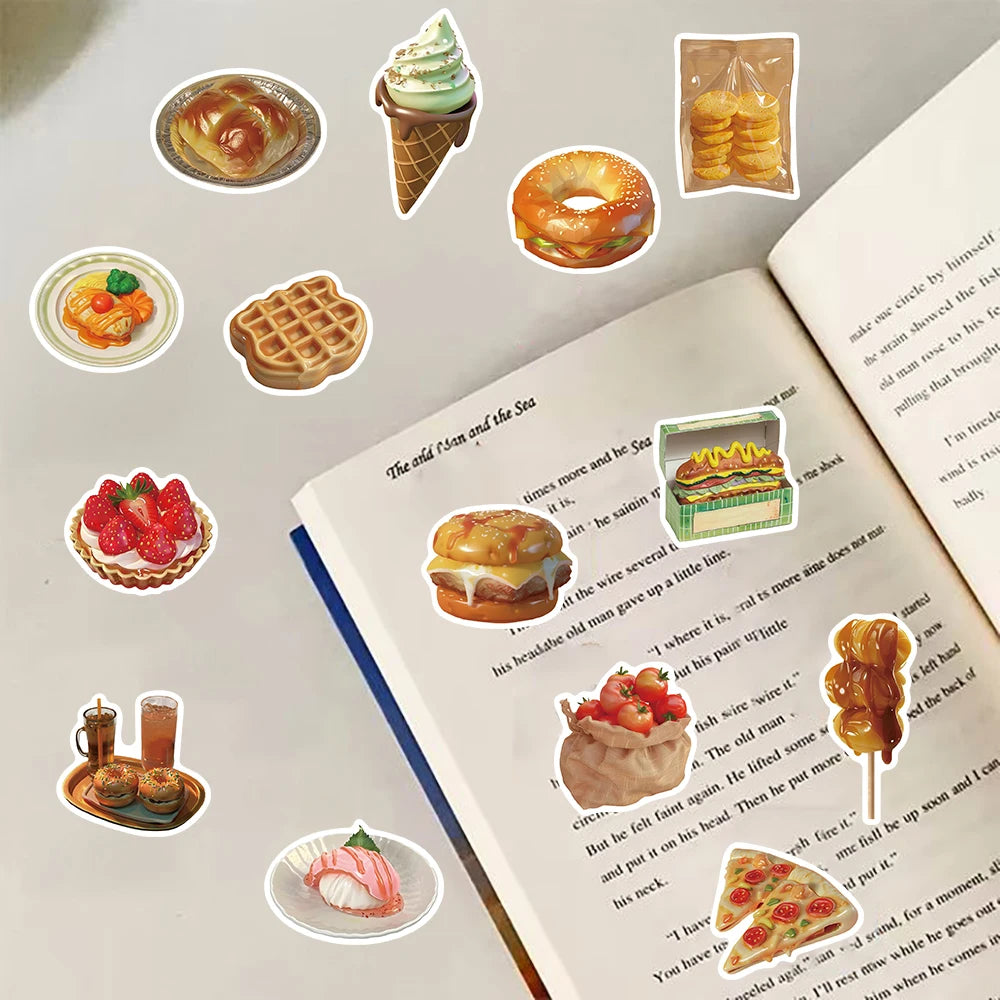 50Pcs Ins Style Food Print Sticker Creative Harajuku Pack For Phone Suitcase Guitar PET Bookkeeping Material DIY Vintage Sticker