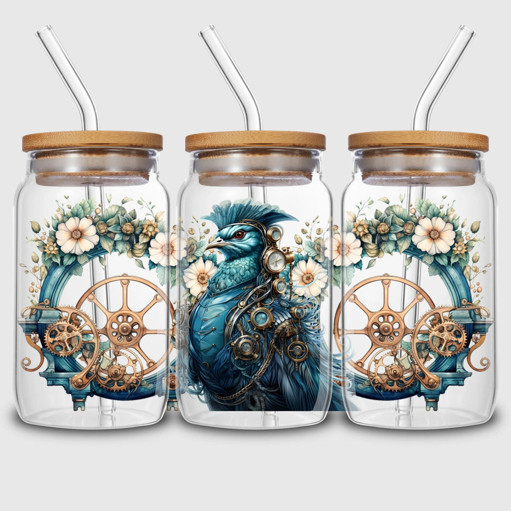 5 sheets Steampunk UV DTF Cup Stickers, DTF Friction Transfer Stickers, Waterproof Cartoon Transfer Stickers for 16oz Glass Cups