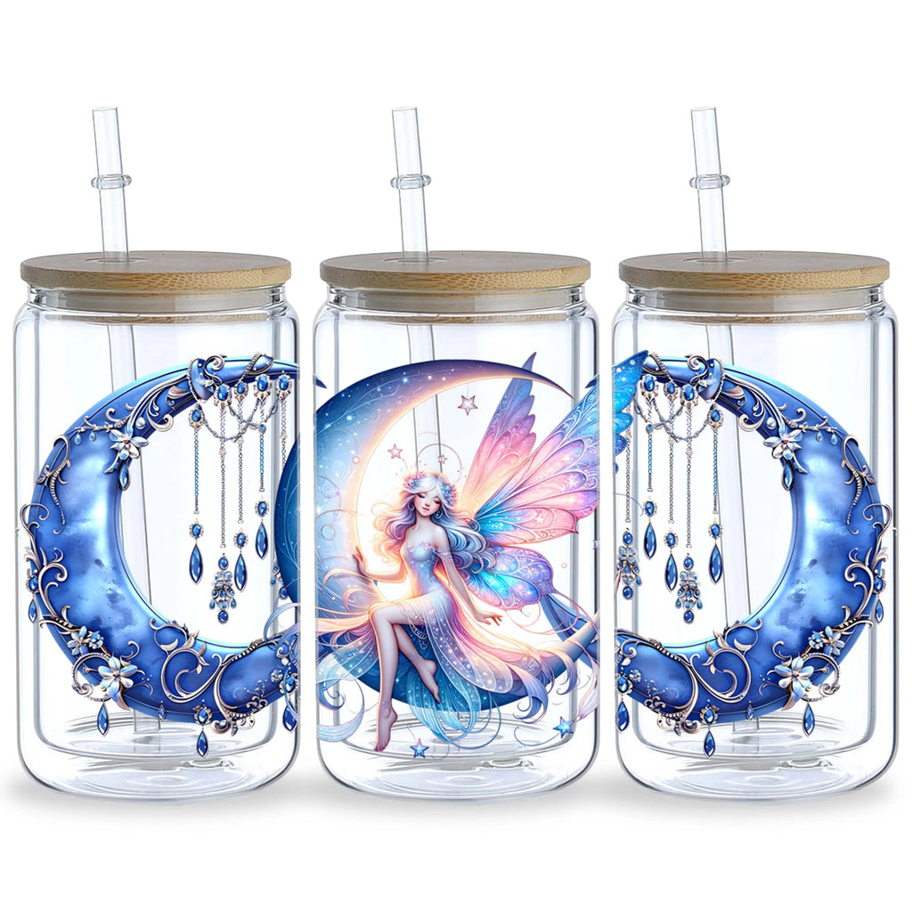 5 Sheets Moon Fairy UV DTF Cup Stickers, Glass Cup DTF Transfer Stickers, Waterproof Wipeable Transfer Paper