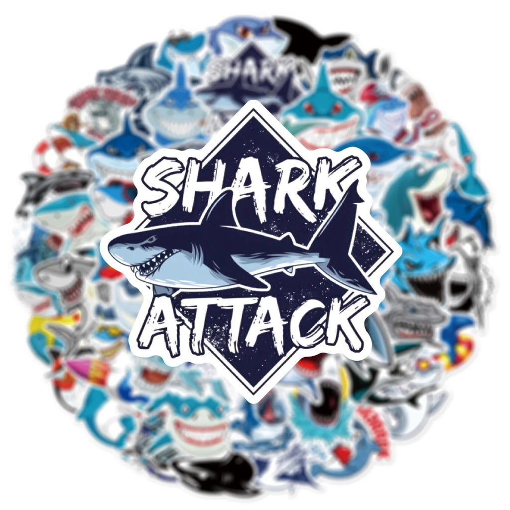 50 sheets Cartoon Shark Graffiti Sticker For Suitcase Skateboard Helmet Toy Phone Case Vinyl Waterproof Sticker