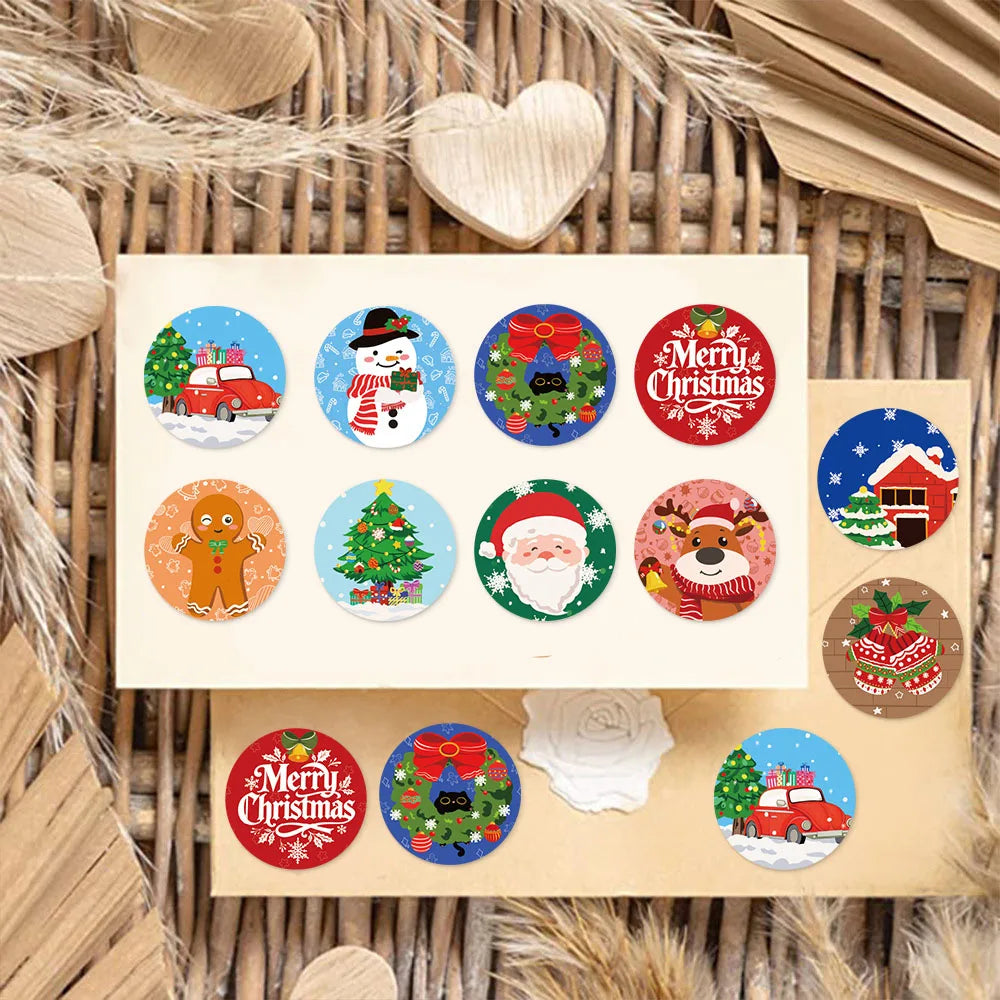 500PCS Cartoon Christmas Decoration Small Pattern Roll DIY Luggage Water Cup Handmade Scrapbook Christmas Gift Stickers