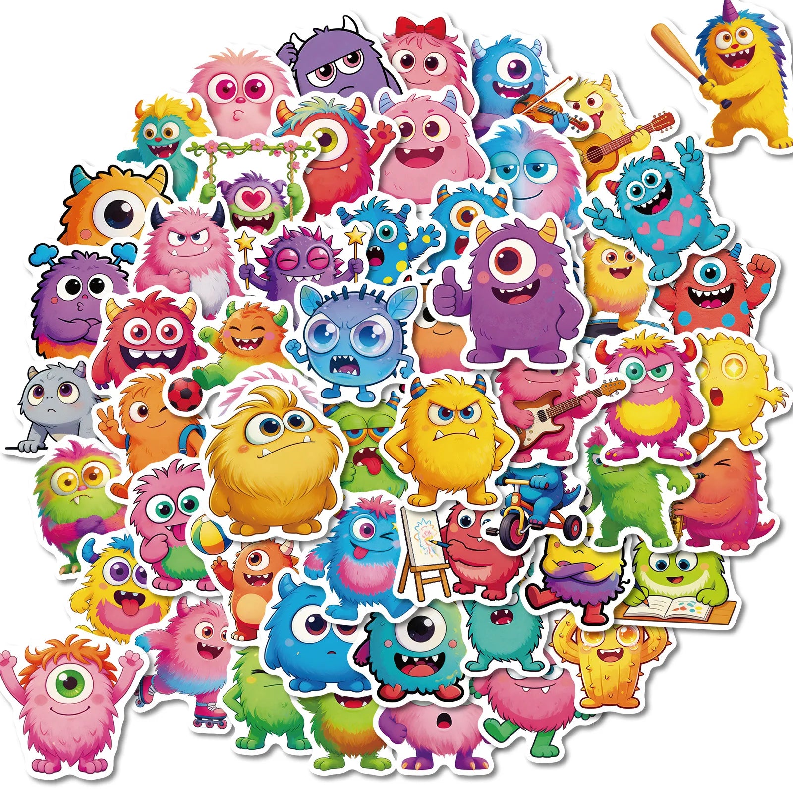 56Pcs Funny Monster Stickers Cute Expression Decals for Journal Diary School Supplies Craft Children's Stationery Reward Sticker