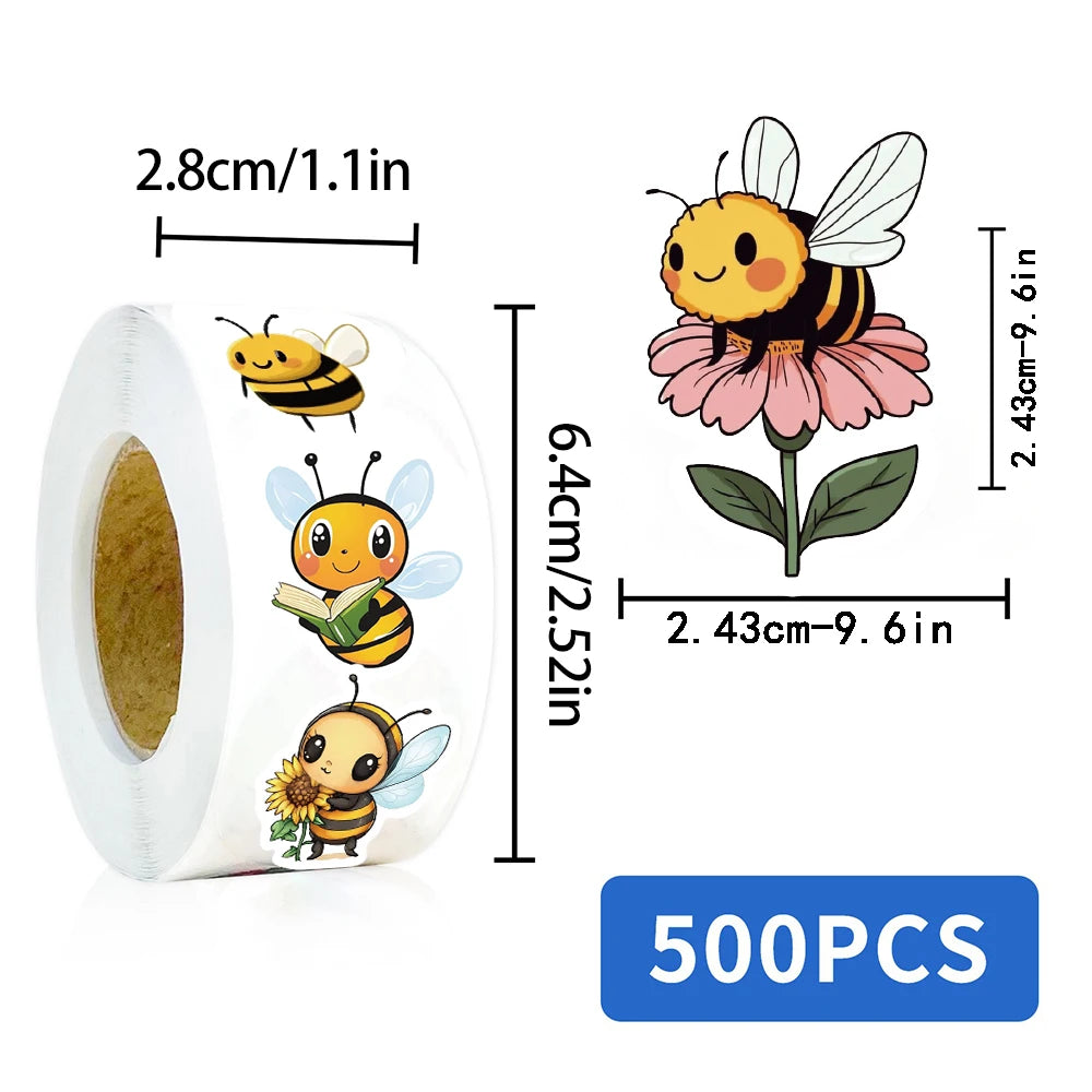 500PCS Cute Bee Roll Stickers Nostalgia Skateboard DIY Laptop Luggage Phone Scrapbooking Room Gift Modern Home Decoration ﻿