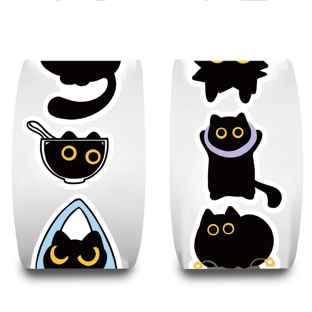 500PCS Black Cat Roll Stickers Scrapbooking Phone Coffee Laptop Luggage Skateboard Harajuku Stickers For Waterproof Decoration