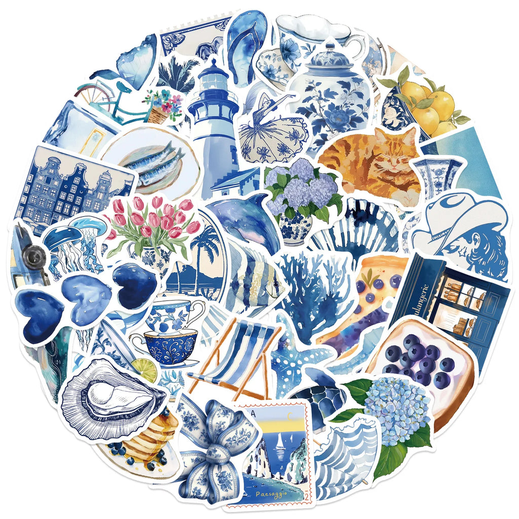 100PCS Cartoon Blue Coast Graffiti Stickers Decor Guitar Notebook Luggage DIY Stationery Stickers