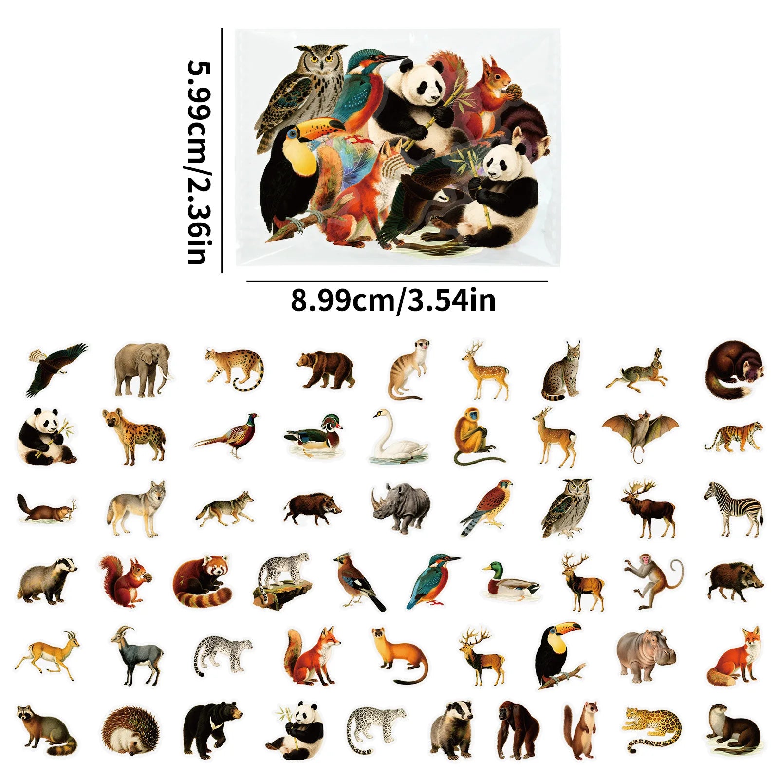 56/112PCS Various Realistic Forest Animal Stickers Transparent Pet DIY Handmade Learning Stationery Notebook Stickers