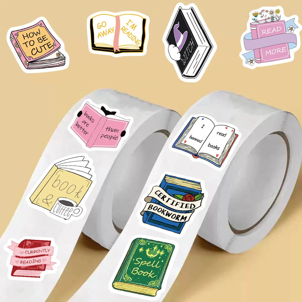 500Pcs/roll Bookish Sticker Aesthetic Home Decoration Y2K Fashion Laptop Decals Motorcycle Bicycle Retro Luggage Stickers