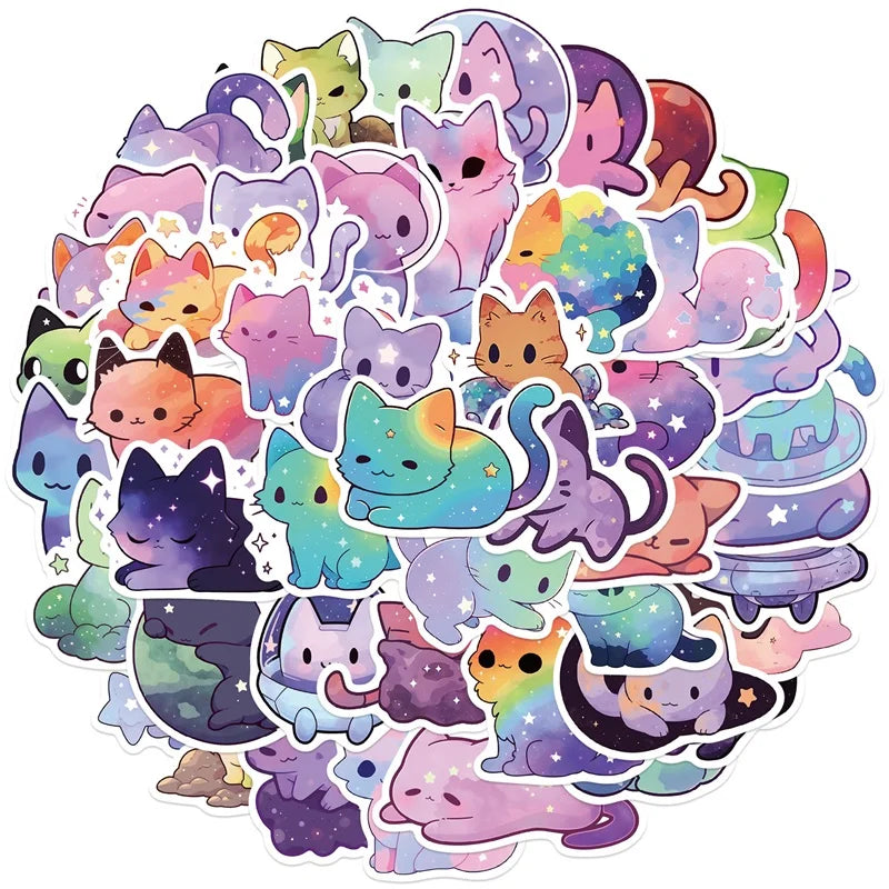 10/30/50PCS Cute Starry Sky Cat PVC Sticker Aesthetic Chidlren's Stationery Decoration Scrapbooking School Supplies for Kids