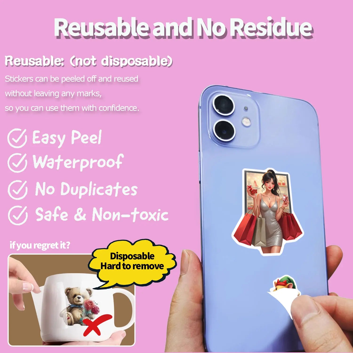 30Pcs/Set Irregular Christmas Shopping Time Lady Waterproof Stickers Reusable/No Residue DlY Craft Decoration Scrapbooking Label