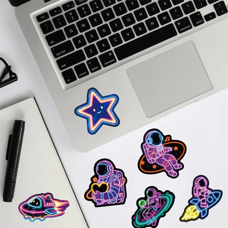 10/30/56PCS Kawaii Neon Astronaut PVC Sticky Sticker Aesthetic Children's DIY Decoration Scrapbooking School Supplies