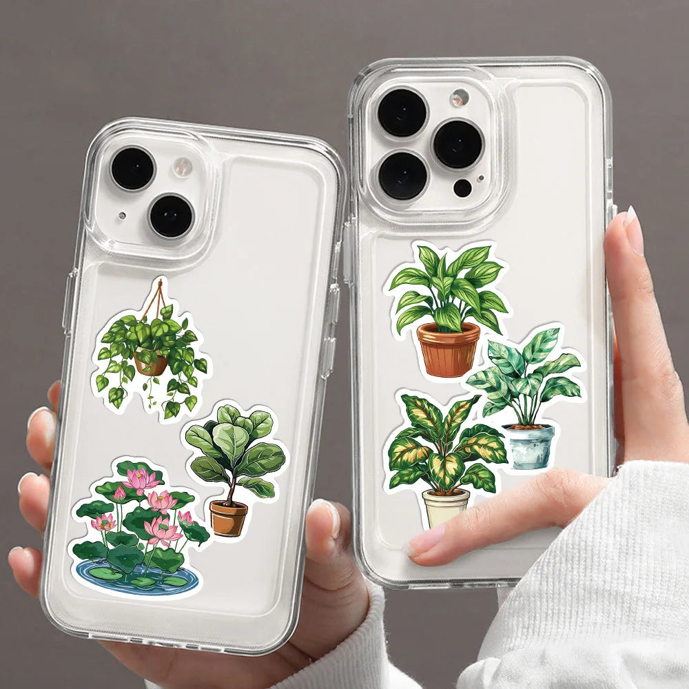 50PCS Cute Plants Green Aesthetic Stickers DIY Decoration For Fridge Notebook Bike Phone Suitcase Cartoon Sticker