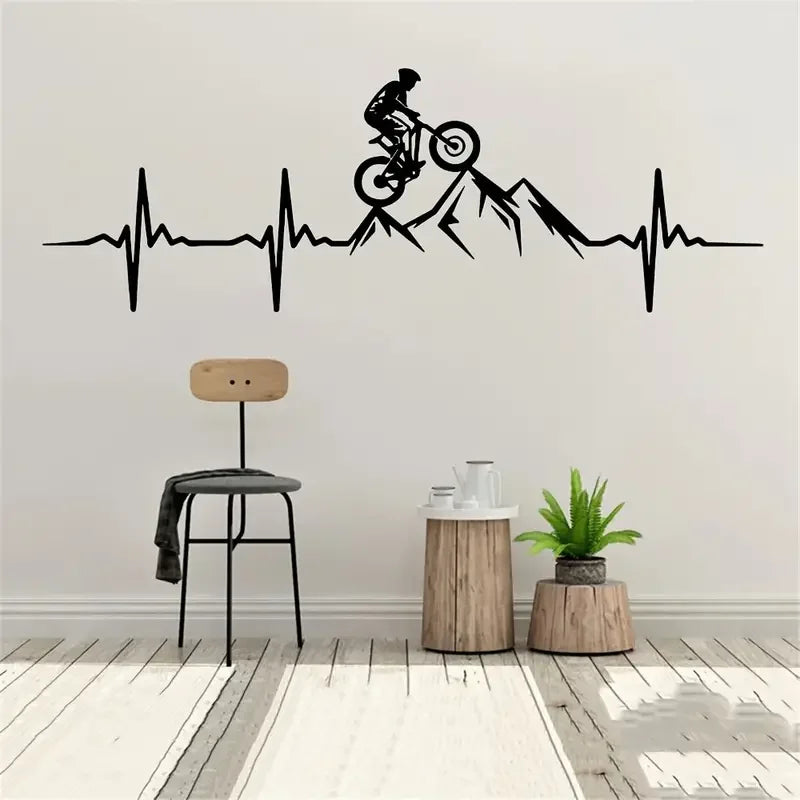 1pc Creative Wall Sticker, Mountain Bike Heartbeat Pattern Self-Adhesive Wall Stickers, Bedroom Entryway Living Room Porch Home