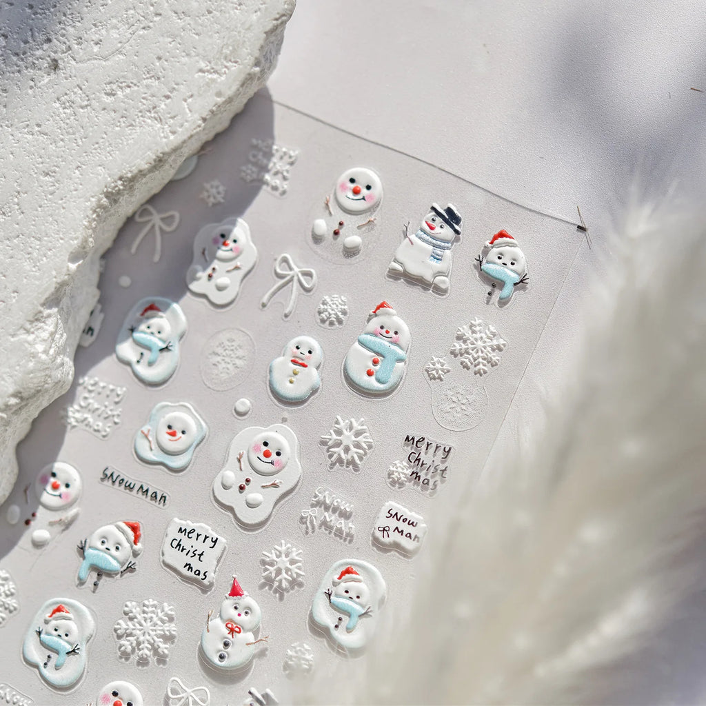 Cute Mini Snowman Nail Art Decorations Decals Stickers Merry Christmas Snowflake Bows Pattern Nails 3D Decorations Stickers DIY