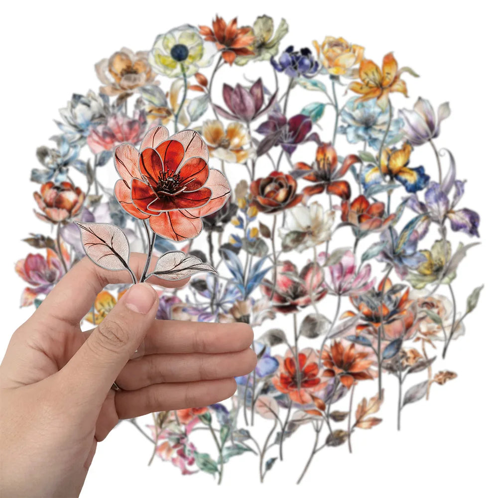 50PCS Silver Stamen Flower Decoration Stickers Computer Scrapbook Refrigerator Phone Case Decoration Stickers