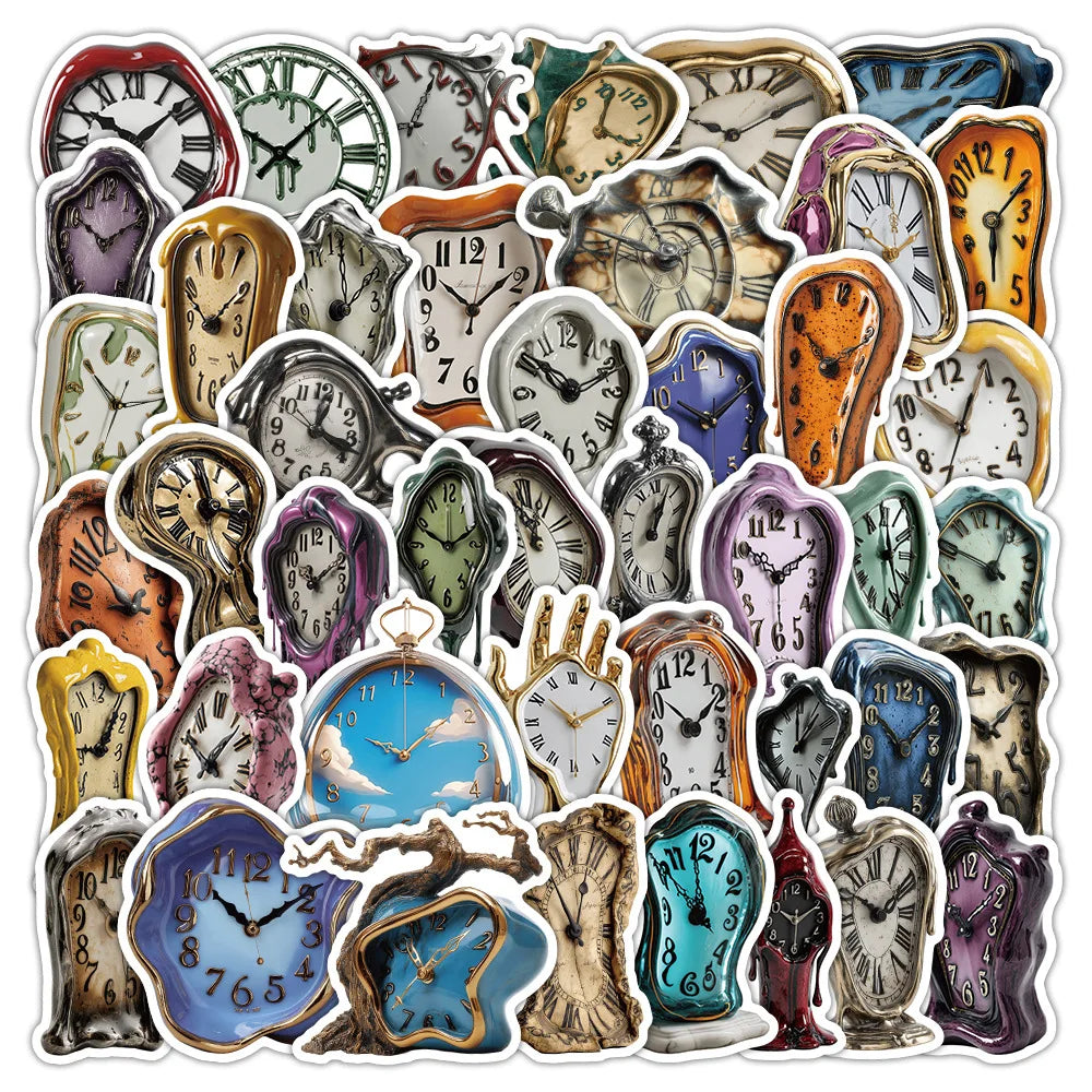 50-Pack Melted Cartoon Clock Stickers DIY Decorative Decals for Phone Tablet Guitar Water Cup Helmet Notebook
