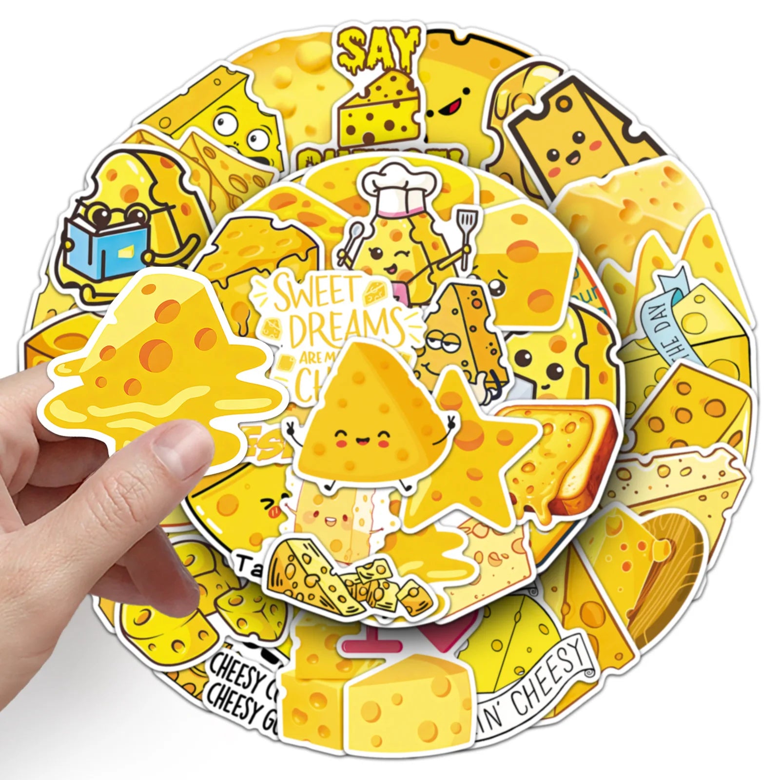 50PCS Cheese Cartoon Stickers, Student Stationery Journal Organizer Box Waterproof Decorative Art Stickers