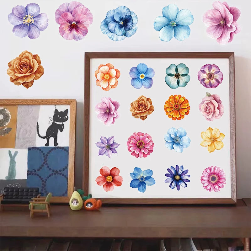 50PCS Vintage Flowers Stickers Aesthetic DIY Guitar Skateboard Stationery Luggage Scrapbooking Ins Style Laptop Suitcase Sticker