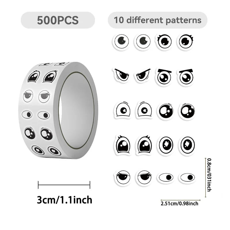 500PCS Kawaii Eye Sticky Paper Sticker Labels Thank You Sticker Sealing DIY Decoration Scrapbooking Stationery Supplies