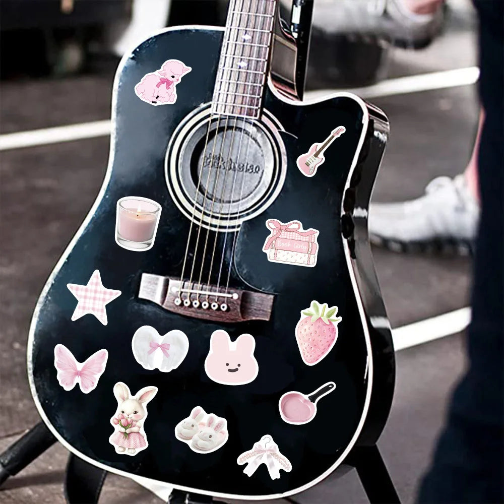 50PCS Pink Cartoon Graffiti Fun Pink DIY Stickers Scrapbook Manual Mobile Luggage Skateboard Waterproof Stickers