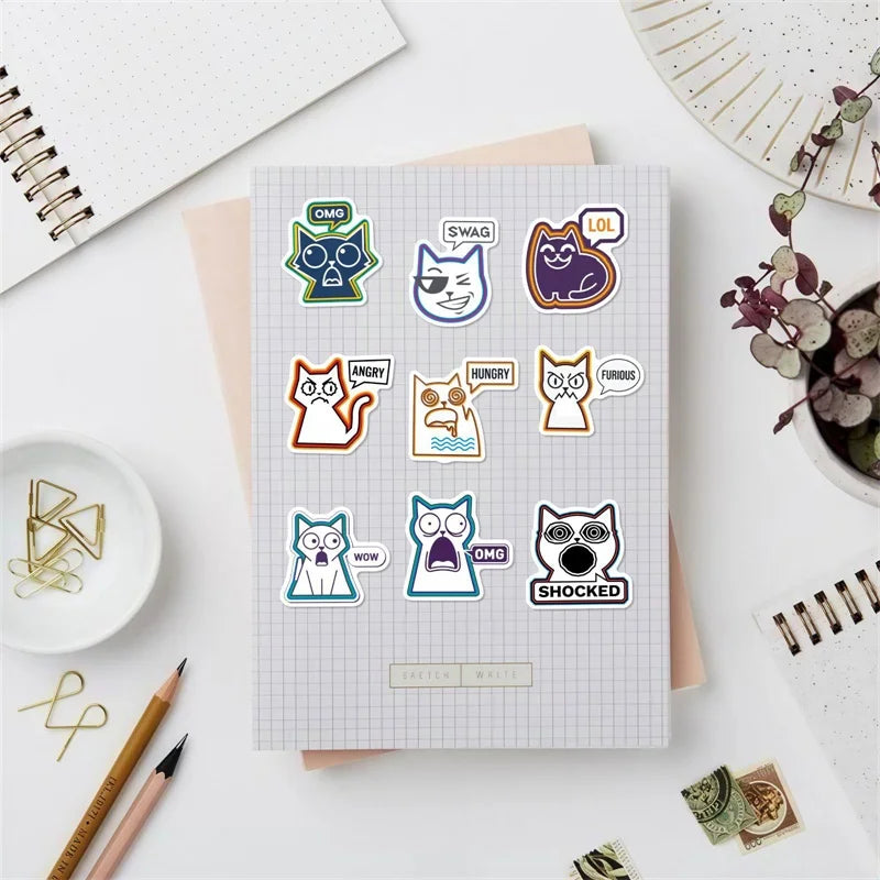 10/30/56PCS Abstract Lines Cat PVC Sticky Sticker Stationery DIY Children's Laptop Luggage Skateboard Decoration Scrapbooking