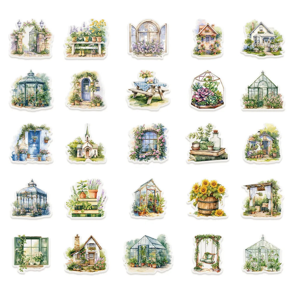 50PCS Flower Field Cottage Cartoon Stickers DIY Scrapbooking Guitar Snowboard Motorcycle Luggage PET Sticker