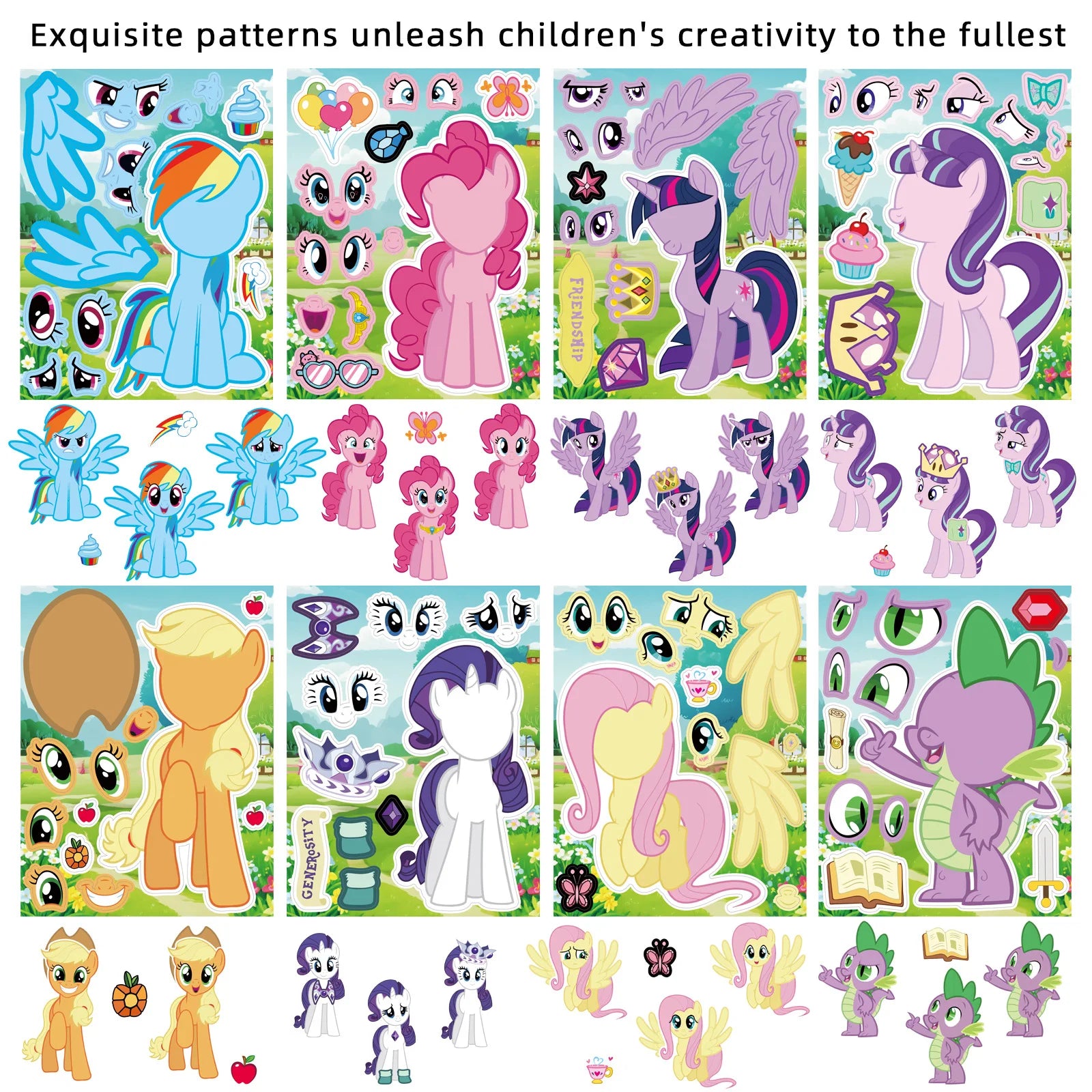 24pieces/pack Rainbow Horse Face Changing Stickers Personalized Cartoon Make a Face Creative DIY Puzzle Stationery Stickers