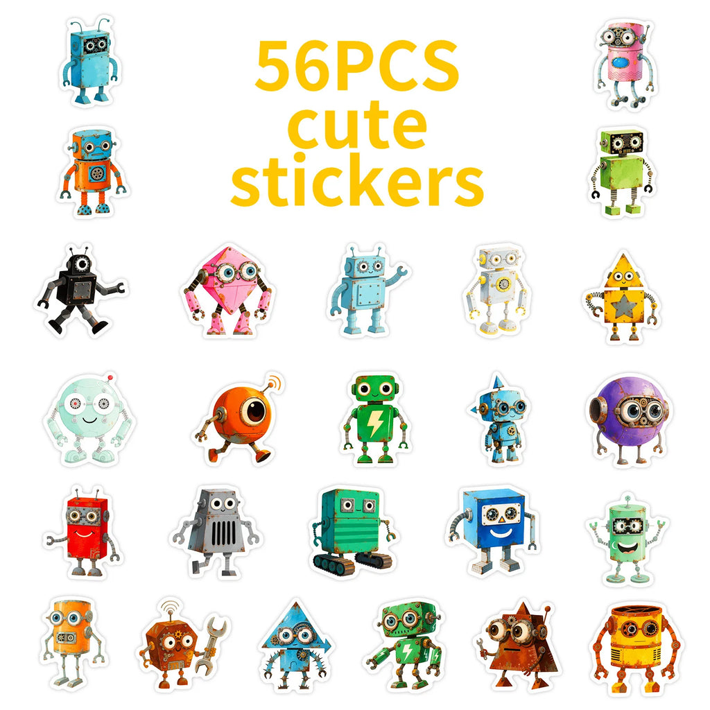 56/112PCS Cartoon Robot Graffiti Stickers Cute Q-Version DIY Decorative Notebook Stationery Box Reward Stickers