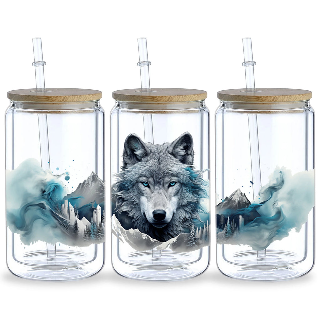 5 sheets Wolf UV DTF Cup Stickers, DTF Transfer Stickers, Waterproof Wipe Transfer Paper for 16oz Glass, Mugs, Crafts, Furniture