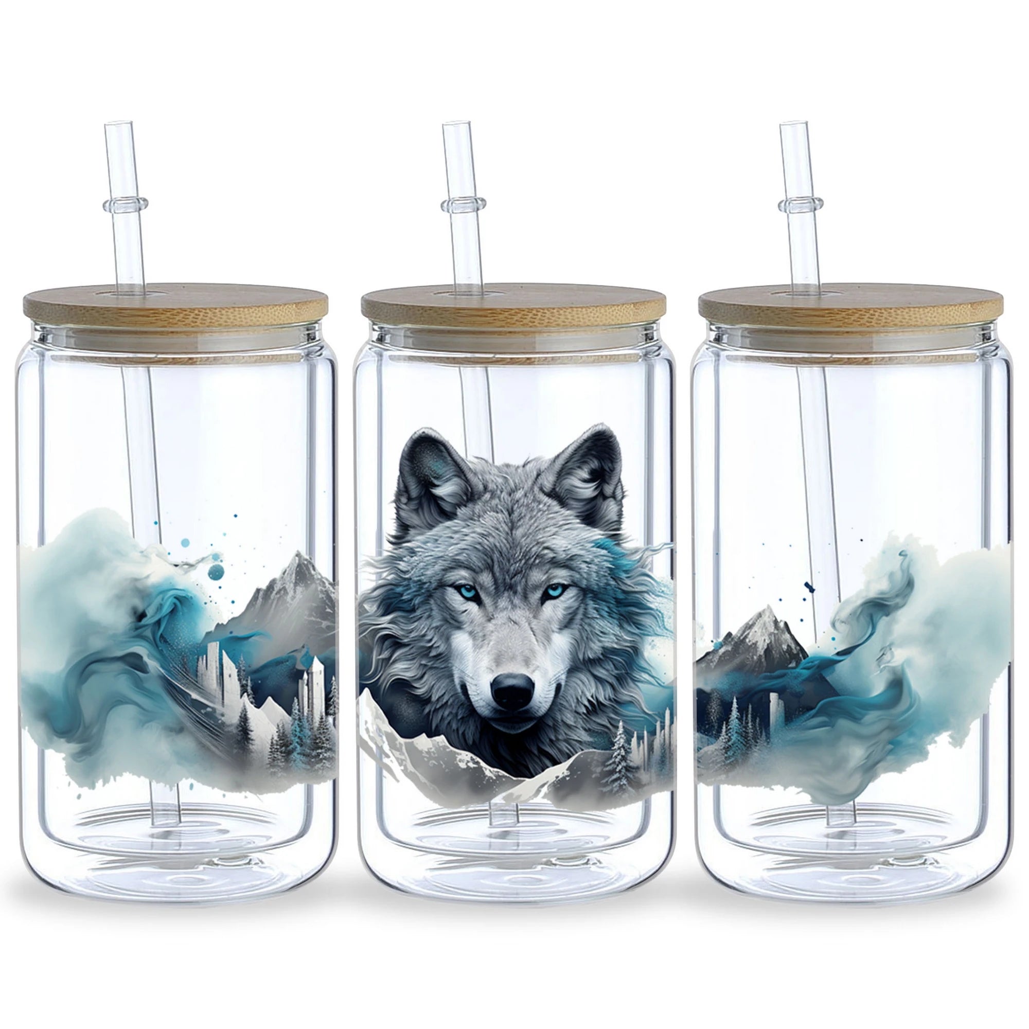 5 sheets Wolf UV DTF Cup Stickers, DTF Transfer Stickers, Waterproof Wipe Transfer Paper for 16oz Glass, Mugs, Crafts, Furniture
