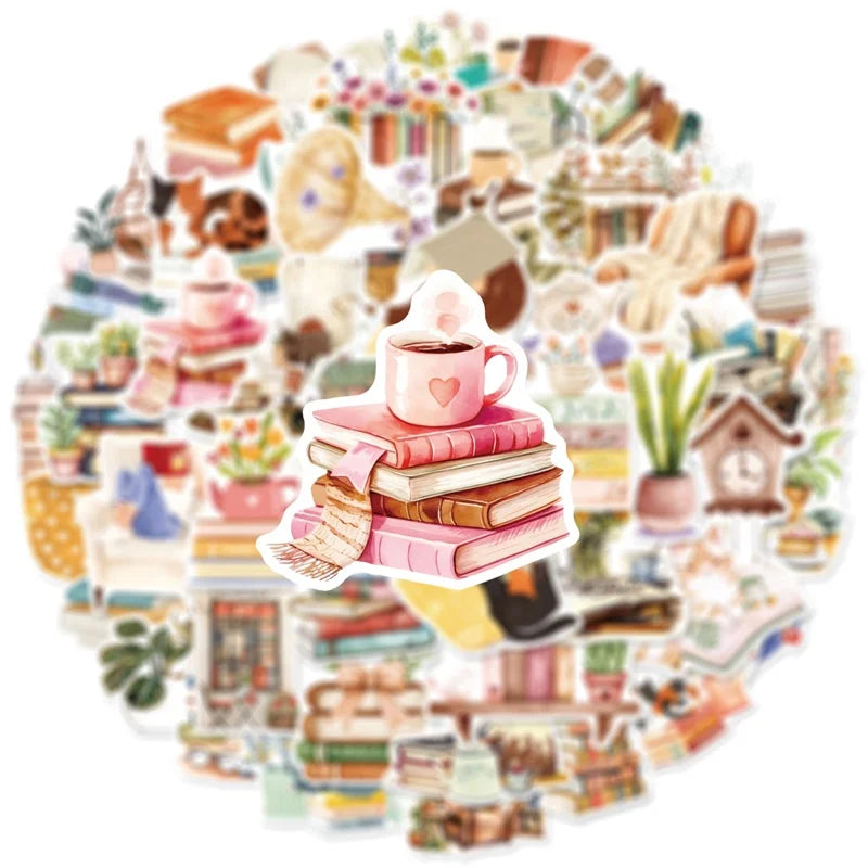10/30/50PCS Kawaii Reading Life PVC Sticky Sticker Aesthetic Colored DIY Children's Decoration Scrapbooking School Supplies