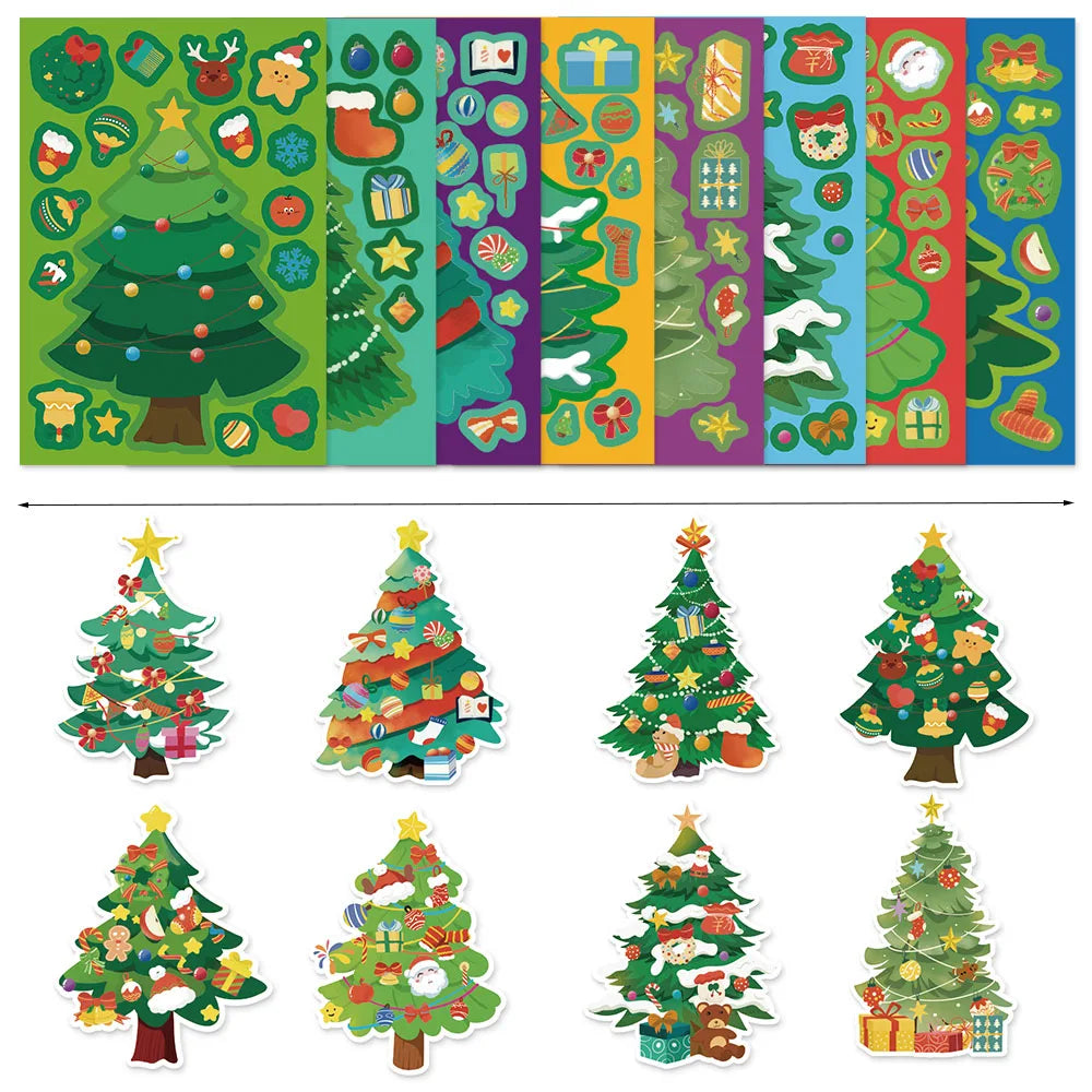 8PCS Christmas Fun Christmas Tree Creative Collage DIY Suitable for Phone Cases, Tablets, Water Cups, and Decorative Toy Sticker