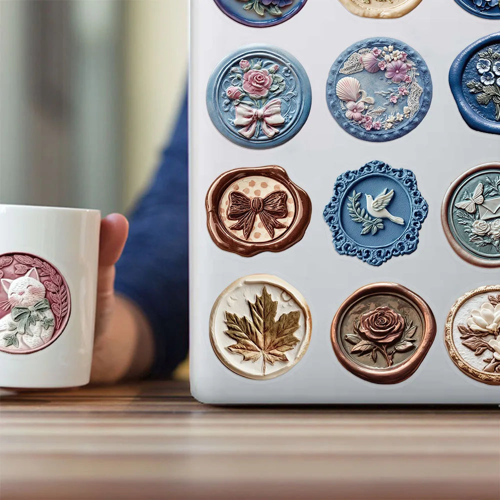 52PCS Creative Relief Printing Paint Series Sticker Pack PET Stickers DIY Phone Case Laptop Tablet Toy Stickers